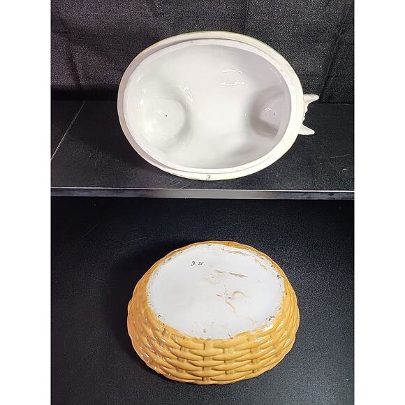 Antique Staffordshire Bisque Porcelain Hen Chicken on Nest Bowl Box Eggs England - Picture 9 of 9